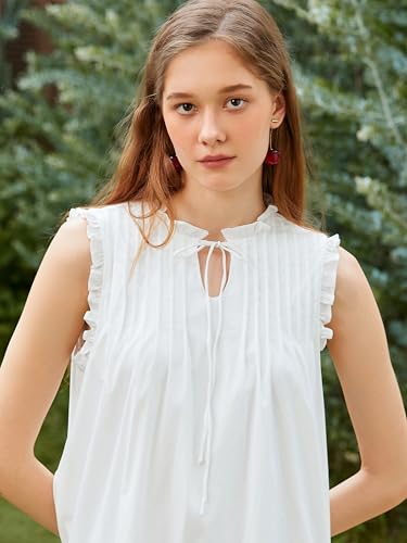 Image of CIDER Knotted Sleeveless White Mini Dress Ruffle Trim Tie Neck Tiered Casual Summer