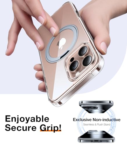 Image of TORRAS Upgraded 360 Rotatable Magnetic Ring for iPhone 16 Pro Max Case, Fit for MagSafe with Stand Ring Holder, 16FT Mil- Grade Shockproof Translucent for iPhone 16 Pro Max Phone Case Ostand, Clear
