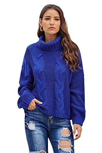 QAKEHU Pullover Damen Strickpullover Oversize Pulli Langarm Lose Stricken Winter Herbst Sweater Blue S Cover