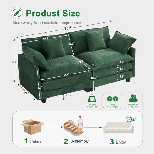 77-Cloud-Chenille-Sofa-Set-with-Pillows-Deep-Seat-Loveseat-Couch-for-Apartments-Space-Saving-2-Seater-with-Solid-Wood-Frame-Easy-Assembly-1YR-Guarantee