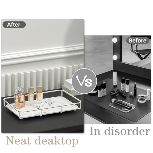 Bathroom Organizer Countertop Perfume Organizer Makeup Organizer Cosmetics Storage Display Rack Vanity Tray Dresser Stainless Steel Gold Shelf White Marble Ceramic Tray