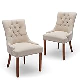 LOULENS Set of 2 Fabric Dining Chairs, Stylish Comfortable Dining Room Chairs with Unique Steel Pull