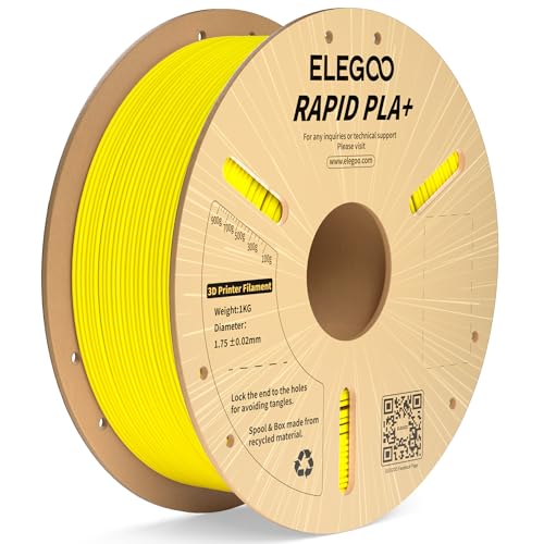 ELEGOO Rapid PLA Plus Filament 1.75mm Yellow 1KG PLA+ 3D Printer Filament Up to 600 mm/s High Speed Printing Dimensional Accuracy +/- 0.02 mm 1kg Cardboard Spool(2.2lbs)