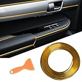 Car Interior Moulding Trim Strips 16.4ft /5M Universal Car Decoration Pinstriping Filler Insert Strips Styling Dashboard Decorative DIY Flexible Strip Garnish Accessory with Installing (Gold Color)