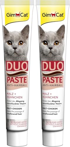 GimCat Duo Paste Anti-Hairball Malz und H&uuml;hnchen - Katzensnack f&ouml;rdert den Abgang verschluckter Haare - 1 Tube (1 x 50 g) (Packung mit 2)