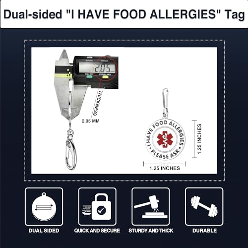 Divoti Medical Alert Food Allergy Bag Tag, Polished Stainless Steel Charm with Single Side Bold Text - Durable, Rust-Proof & Waterproof, Zipper Pull Attachment for Backpacks, Bags, Travel2