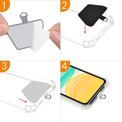 takyu Cell Phone Lanyard pad, 2 Pack Universal Phone Safety Tether Connector with Adhesive Compatible with Most Smartphones (Black Gray)
