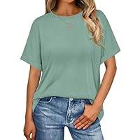Wayleb Tee Shirt Femme Oversize Été Décontracté Col Rond Manches Courtes Grande Taille Haut Chic et Elégant T Shirts Couleur Unie Blouse