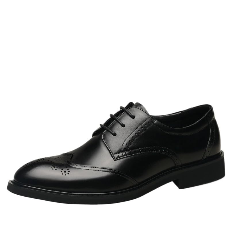 Mens Brogue Oxford Leather Dress Shoes British Style Business Casual Pointed Toe Lace-Up Wedding Formal Footwear(Black,6)