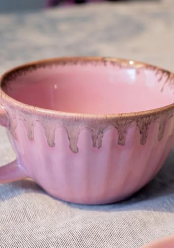 Image of Premium Handcrafted Ceramic Tea & Coffee Cup | Drip Glaze Mug with Handle | Reactive Glaze Finish | Ideal for Tea, Coffee & Hot Beverages | Gift Ready (Set of 2) (Blush Pink)