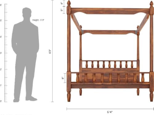 Image of Solid Sheesham Wood Poster Bed Without Storage Wooden Double Bed for Bedroom Living Room Home (Honey, King Size (72 x 78 Inches))