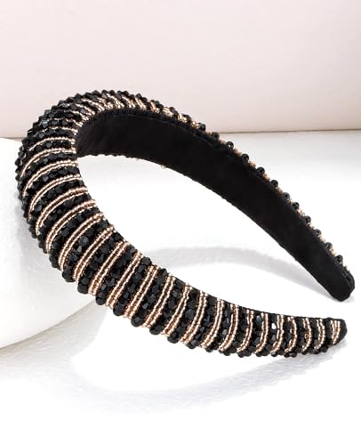 Image of Shining Diva Fashion Stylish Full Crystal Luxury Hairbands | Fancy Shiny Bling Diamond Sparkle Crystal Beaded Headband | Hand-Woven Black White Pink Padded Rhinestones Hair Accessories