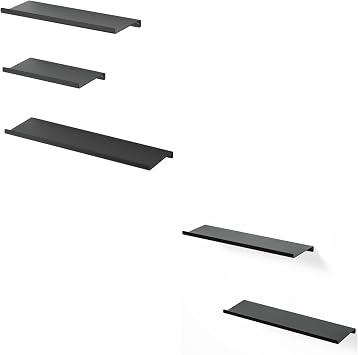 SRIWATANA Black Floating Shelves, Metal Wall Shelves Set of 3 Black Metal Wall Shelves 2 Set