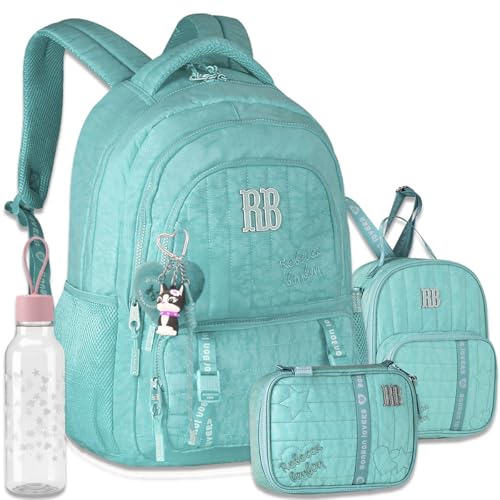 Kit Mochila Escolar Rebecca Bonbon RB 27006 Verde Claro com Lancheira, Estojo box e Garrafinha