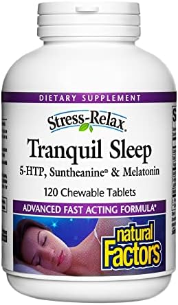 Natural Factors, Stress-Relax Tranquil Sleep Chewable, Supports the Full Sleep Cycle, 120 Count (Pack of 1)