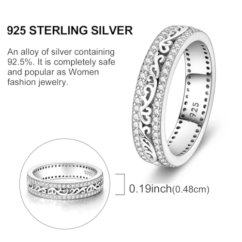Hapour 925 Sterling Silver Ring for Women, Celtic Knot Filigree Vintage Ring with CZ Stones Simple Statement Eternity Rings Everyday Unique Wedding Band Size 6-93
