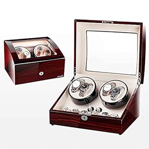 ZCCZJS Watch Winder, 4 + 6 emplacements, Pas d'énergie pour Les Montres automatiques, Stockage, Moteur Silencieux, Gardien de Gamme en Bois Calme, LED Light Watner Displaner Watch Box Case Watch