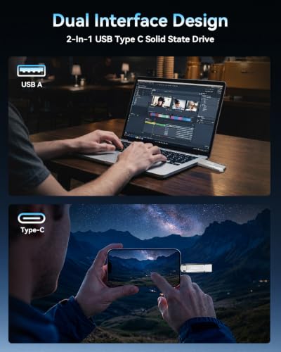 Image of Orlian 512G External Portable SSD USB Solid State Drive, Up to 1000MB /s USB 3.2 Gen 2 Solid State, Type C + A Dual Drive for Phone /Android Laptops /Windows /Mac, Silver