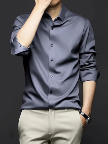 Image of IndoPrimo Men's Stylish Solid Satin Casual Shirt for Men Full Sleeve