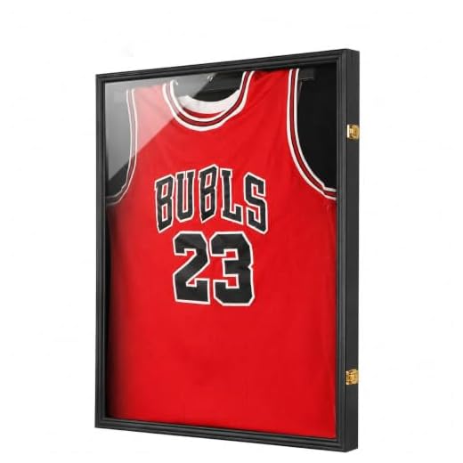 Jinchuan Jersey Frame Display Case Large Frames Shadow Box Lockable with UV Protection for Baseball Basketball Football Soccer Hockey Sport Shirt Black