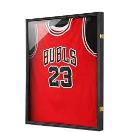 Large Lockable Jersey Frame Display Case Wall Mount, T-Shirt Shadow Box with Clear UV-Protective Acrylic, Hangers Linen Backing for Football, Basketball, Baseball