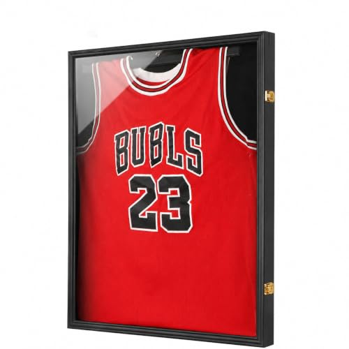 Image of Jinchuan Jersey Frame Display Case Large Frames Shadow Box Lockable with UV Protection for Baseball Basketball Football Soccer Hockey Sport Shirt Black