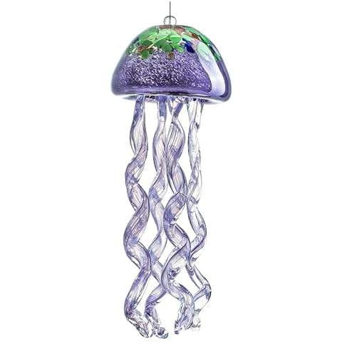 H&D HYALINE & DORA Purple Blown Glass Jellyfish Wind Chime Sea Glass Wind Chimes for Outside Jellyfish Wind Chimes Outdoor Sea Glass Decor for Patio Garden Balcony Porch(14in) Cover
