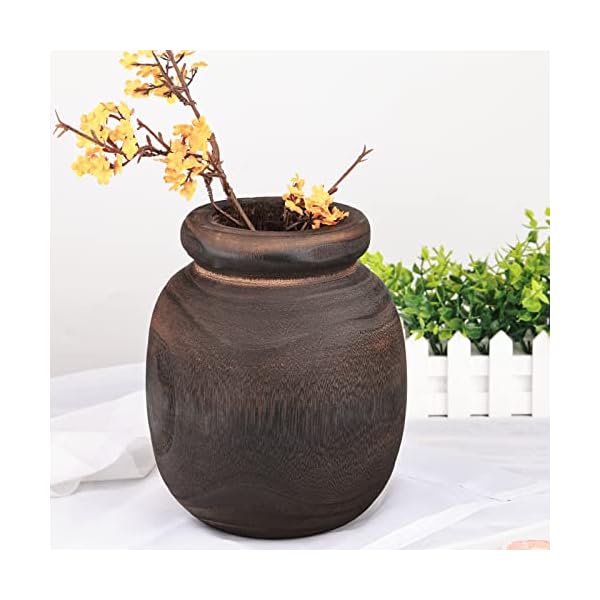 Round Wooden Vase for Farmhouse Home Decor,Rustic Wood Vases for Decor Table Centerpiece,Decorative Wood vase,Boho Wide Mouth Wood vases for Decor Mantle, Entryway, Coffee Table,Vintage, Shelf Décor
