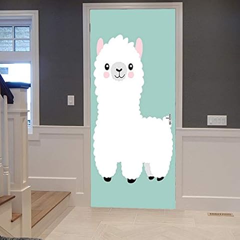 A.Monamour Pegatinas Decorativas de Puerta Autoadhesivo 3D Alpaca Blanca Llama Cover
