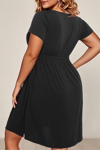 Image of Holipick Women's Plus Size Summer Dresses for Women Casual Dress with Pockets A-Line Swing Button Down Sleeveless V Neck