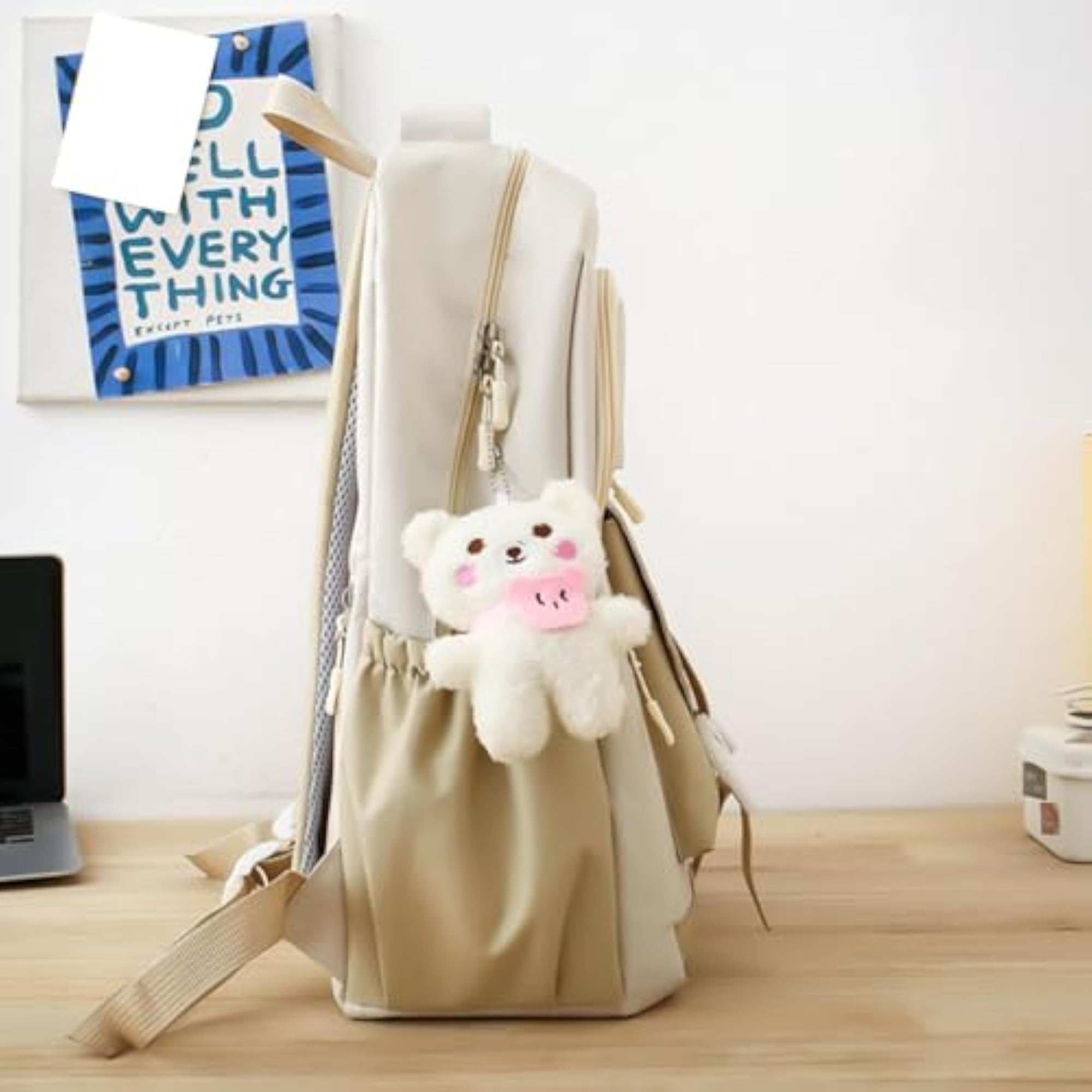 Canvas School Bags Set with Pencil Pouch, Beige