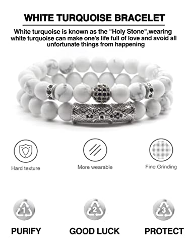 White Turquoise Bracelet,Handmade Beaded 8Mm Healing Crystal Beads,Adjustable Stretch Bracelet,Protection Bracelet,Natural Gemstone Crackle Beads,Men's And Women's Gifts #TOP2
