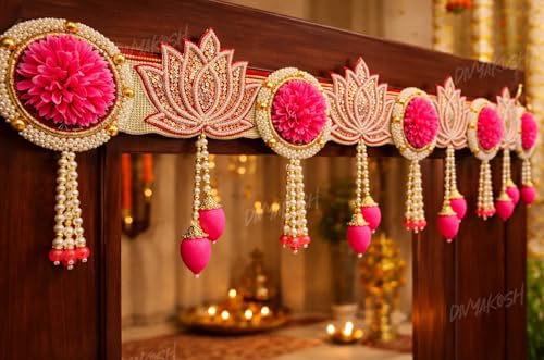 Image of Divyakosh Decorative Toran Door Hanging Garland with Pink Floral & Lotus Design | Elegant Beaded Wall /Door Decor for Festivals, Weddings & Home Decoration | 38 Inches