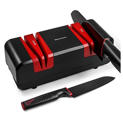 Narcissus Knife Sharpener, 90W Professional Electric Knife Sharpener for Home, 2 Stages for Quick Sharpening & Polishing, Includes Scissors & Slotted Screwdriver Sharpen, with Replaceable Wheels