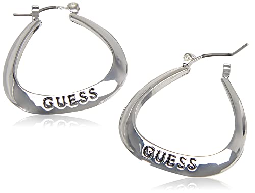 GUESS "Basic" Silver Small Oval Logo Hoop Earrings - Thumbnail 2