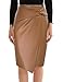 Kate Kasin Zip Business Casual Leather Pencil Skirts for Women Side Wrap Knot Knee Length High Waist Elegant Skirts Brown M