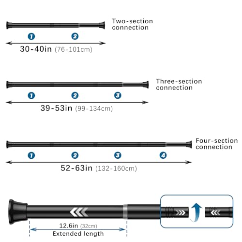 Image of AIZESI Black Adjustable Tension Curtain Rod, 31-63 Inch Spring No Drill Stainless Steel Shower Rods for Bathroom,Closet ,Window-Rust Resistant,Non-Slip