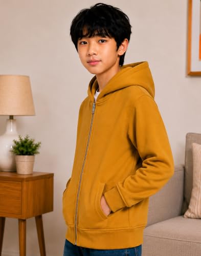 Image of ADBUCKS New Unisex Kids Boys & Girls Zip Hoodies Sweatshirt Made By Rich Cotton Full Sleeves Jacket (Mustard, 12-13 Years)