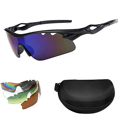 mreechan Gafas De Sol Polarizadas para Ciclismo con 5 Lentes Intercambiables Gafas de Sol Deportivas Antireflejo Anti Viento y UV Adaptadas a Deporte Carrera Running Bicicleta para Hombre y Mujer