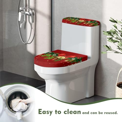 Pzuqiu Weihnachtlicher Toilettensitzbezug-Set, länglicher WC-Deckelbezug mit Weihnachtsglocke, Badezimmer, perfekte Dekoration für Zuhause, tragbar für Ausflüge, Toilettensitz-Schutzbezüge – Bild 5