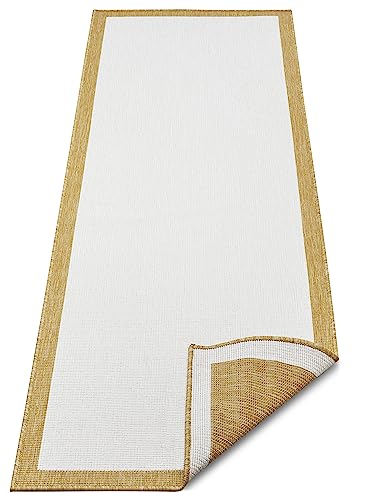 Tapis extérieur ocre Panama en tissage plat géométrique pour terrasse et balcon - 8