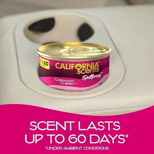 Image of Can Air Freshener and Odor Neutralizer by California Scents, Set of 12 Spillproof Cans for Home and Car, Coronado Cherry, 1.5 Oz Each
