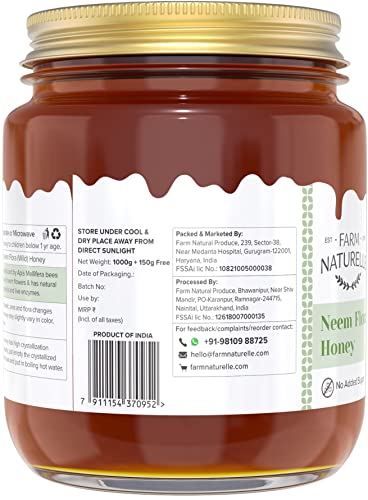 Image of Farm Naturelle Neem Forest Flower Wild Honey 1.15kg |100% Pure Honey | Raw & Unfiltered|Unprocessed|Lab Tested Honey In Glass Jar with Engraved Virgin Wooden Spoon