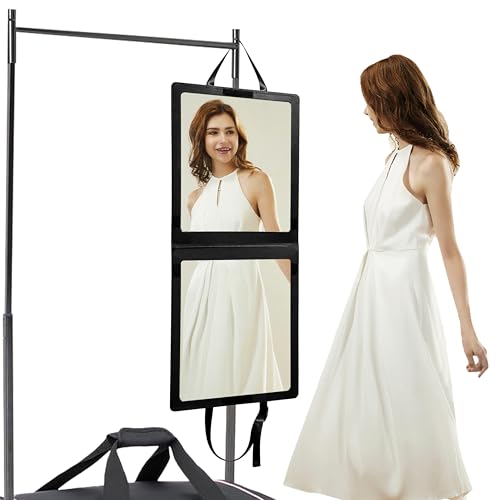 Adzyz Foldable Camping Travel Mirror, 33“ x 13” Hanging Shatterproof Full Length Mirror for Camping, RV Travel, Dorm Room, Portable Dance Practice Mirrors - Black