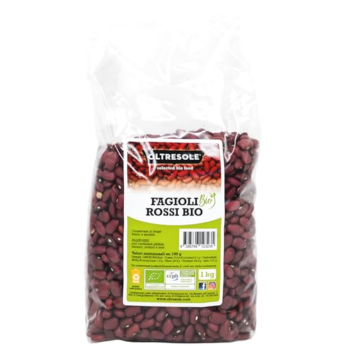 Oltresole, Haricots rouges biologiques 1 Kg, Légumineuses sèches biologiques issues de cultures contrôlées, riches en protéines, idéales pour les régimes hypocaloriques, végétaliens et végétariens