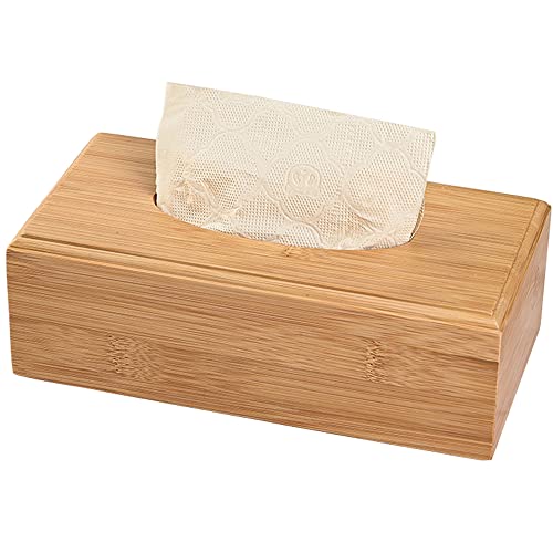 Bamboo Tissue Box Holder - Modern Rectangle Natural Wooden Facial Tissue Box Cover for Bathroom, Dining Room Nightstand Office Desk, 24x12x8cm / 9.45x4.72x3.15inch
