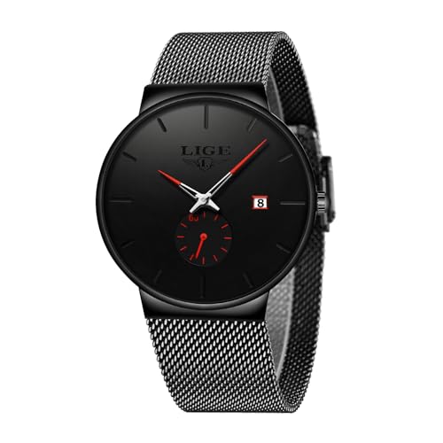 LIGE Hombres Negro Ultra Delgado Relojes Minimalista Moda Caballero Negocio Vestir Muñeca Relojes Cuarzo Analógico Impermeable Reloj LIGE Hombres Negro Ultra Delgado Relojes Minimalista Moda Caballero Negocio Vestir Muñeca Relojes Cuarzo Analógico Impermeable Reloj