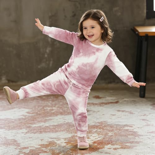 Image of 2Pcs Kids Girls Tie Dye Sweatsuit Child Cotton Long Sleeve Outfits Set Sport Tracksuit Tops + Sweatpants