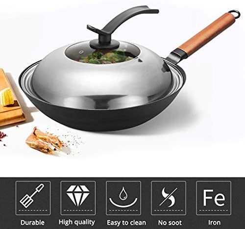 Cooking Wok Household Large Iron Pot Old-Fashioned Uncoated Non-Stick Pan Round Bottom Wok Chef Fried Wok (Color : 34CM)