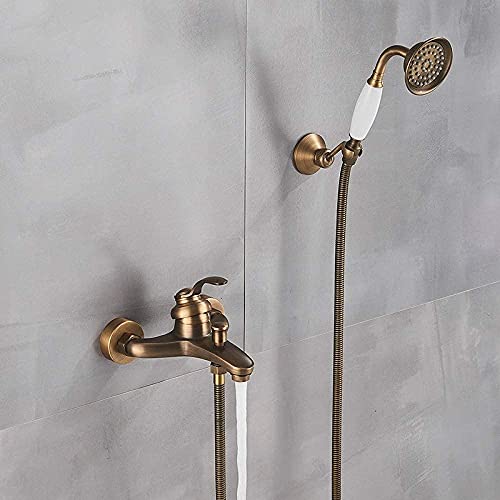 Robinet de baignoire avec kit pommeau de douche laiton antique mural
